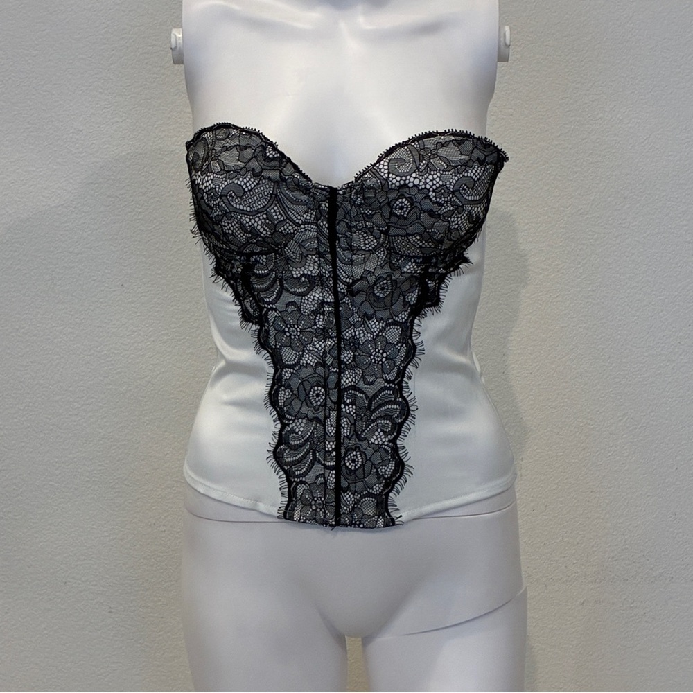 Charlotte Russe Satin Lace Corset Bustier‎ Womens XS White Black Fairy Coquette
